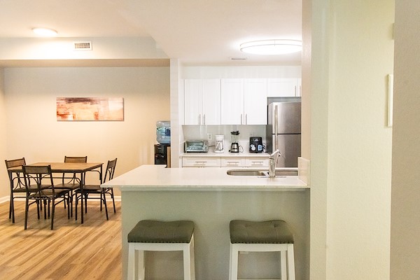 Kitchen and dining at the Crimson Waters residence